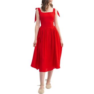 Lush Square Neck Tie Strap Fit & Flare Dress in Red at Nordstrom Rack, Size X-Large