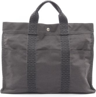 Herm&egrave;s Gray Nylon Canvas Handbag Tote Bag (Pre-Owned)