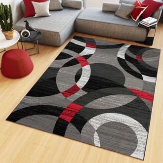 Tapiso Alfombra de polipropileno en gris y rojo 160x230 cm