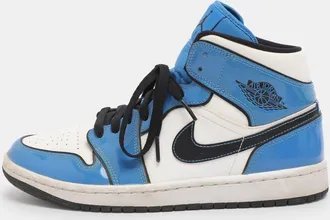 Air Jordan s Tricolor Patent And Leather Air Jordan 1 Mid Signal Blue Sneakers