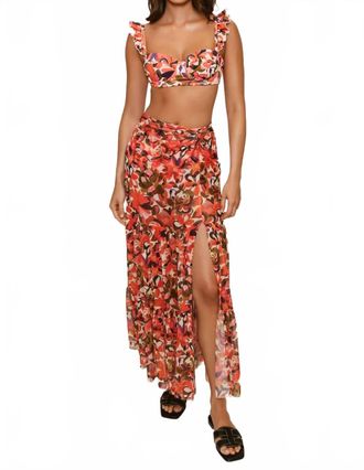Hutch Suvi Cover Up Maxi Skirt In Coral Painted Lush Tropical