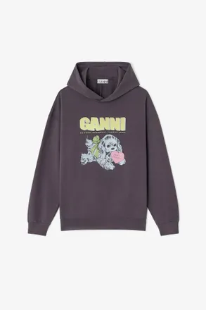 Ganni Mixed Dark Grey Puppy Hoodie - Size XXS/XS Organic Cotton