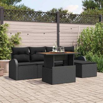 vidaXL Conjunto De Sof&aacute; De Jard&iacute;n Con Coj&iacute;n 6 Pcs Negro Vidaxl