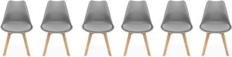 Sweeek Silla escandinava con patas de madera de haya, set de 6, gris