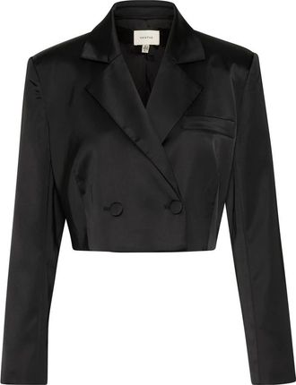Gestuz Korte Zwarte Blazer met Brede Kraag - Dames - Blazers - Zwart - XL - Polyester - Jassen