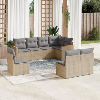 vidaXL Vidaxl - Juego De Sof&aacute;s De Jard&iacute;n Con Cojines Beige 8 Pzas Rat&aacute;n Pe