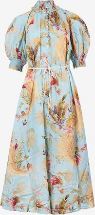 Zimmermann Maxikleid mit Palmenprint aus Habotai-Seide Ascension Billow