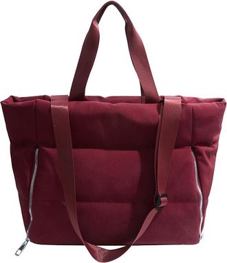 Generic Women Quilted Shoulder Bag Large Capacity Quilted Top Handle Bag Solid Color Puffy Shoulder Bag Ladies Commute Bag (Red)