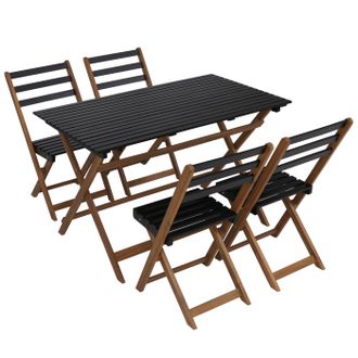 Hhg Conjunto Hhg-065, Conjunto De Muebles De Jard&iacute;n, Conjunto De Comedor, 4 Sillas, Mesa, Madera De Acacia Plegable, Natural-negro
