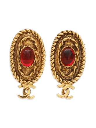 Chanel 1971-1980s CC Mark rhinestone earrings - Gold