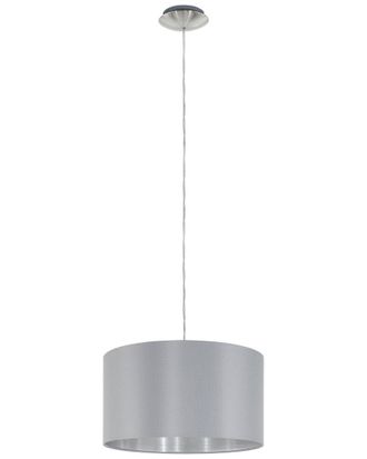 Eglo Eglo Maserlo 1 Light Pendant With Satin Nickel Finish & Grey & Silver Fabric Shade