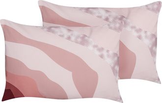 Beliani Conjunto De 2 Cojines De Jard&iacute;n Almohada De Exterior 40 X 60 Cm Poli&eacute;ster Impermeable Estampado Abstracto Rosa Campei