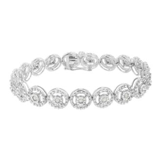 House of Brilliance 925 Sterling Silver 1.0 Cttw Diamond Nested Circle Miracle Set Open Wheel 7 Fashion Link Bracelet