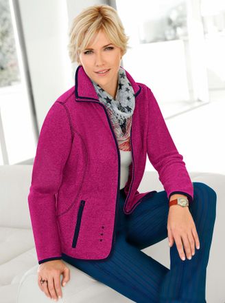 Casual Looks Fleecejacke CASUAL LOOKS, Damen, Gr. 36, pink (fuchsia), 100% Polyester, gemustert, unifarben, Jacken Fleecejacke