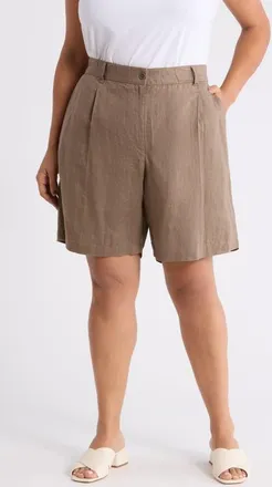 Eileen Fisher Organic Linen Walking Shorts in Walnut at Nordstrom, Size 1X