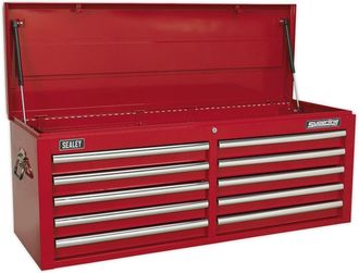 Loops 1265 x 435 x 490mm RED 10 Drawer Topchest Tool Chest Lockable Storage Cabinet
