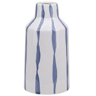 Beliani Beliani - Florero Blanco Con Efecto De L&iacute;neas Azul De Gres Degradado Estilo Vintage Assus