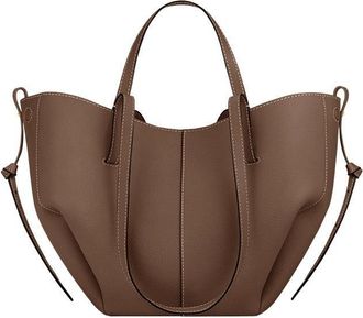 Generic Genuine Leather Womens Tote Bag - Large Capacity Barrel-shaped Commuter Shoulder Bag (Millet small [with label])