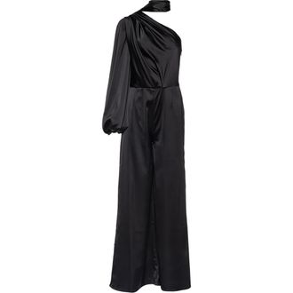 VASILIKI Amalia One Sleeve Satin Jumpsuit in Black at Nordstrom, Size Medium