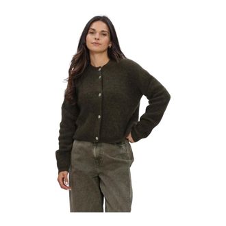 Second Female Andrea Knit Rib LS Cardigan - Dames - Truien - Groen - Maat: S