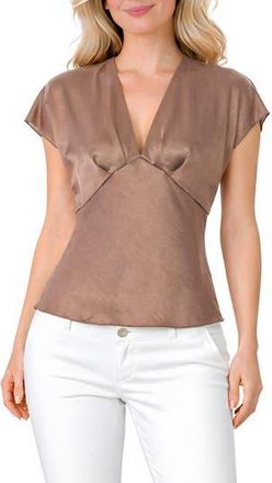 Tash And Sophie Crushed Satin V-Neck Top in Mocha at Nordstrom Rack, Size X-Large