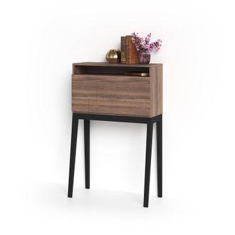 HERDASA Escritorio Bristol En Melamina Nogal Con Puerta Abatible Y Patas De Haya Negro, De Herdasa