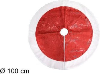 Trade Shop Trade Shop - Tappeto Sottoalbero Natale Gonna Copertura 100cm Rosso Pois Con Pelliccia Bianca