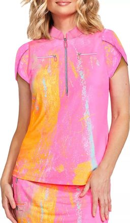 Jamie Sadock Golf Top Womens Pink Crayola Watercolor Short Sleeve SRT625