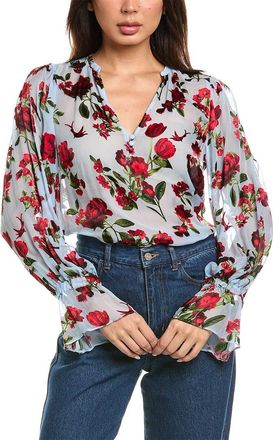 Alice & Olivia Alice + Olivia Moranne Blouson Ruffle Sleeve Silk-Blend Top