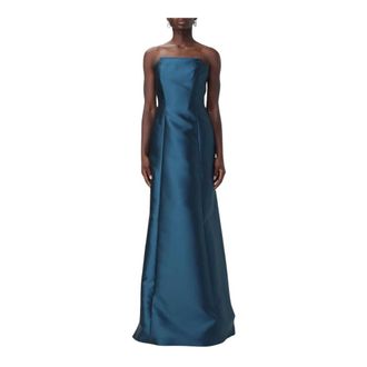 Alberta Ferretti Gowns, female, Blue, XS, Black Silk Maxi Dress Elegant Style