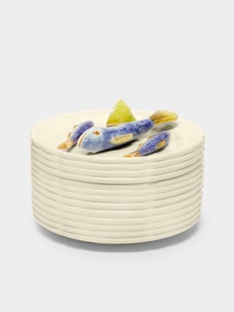 Este Ceramiche Porcellane Fish and Lemon Hand-Painted Ceramic Trompe-Loeil Serving Dish