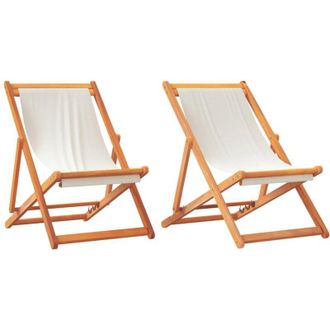 vidaXL Sillas De Playa Plegables 2 Unidades Tela Blanco Crema Vidaxl