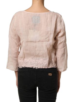 Pink Memories MEMORIES Linen V-Neck Long Sleeves Blouse Womens Top