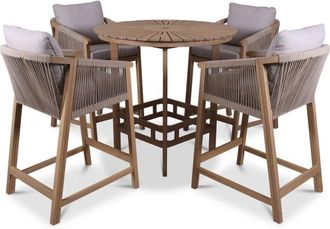 Royalcraft Roma Table with 4 Seater Armchairs Bar Set - Acacia Hardwood - Light Teak