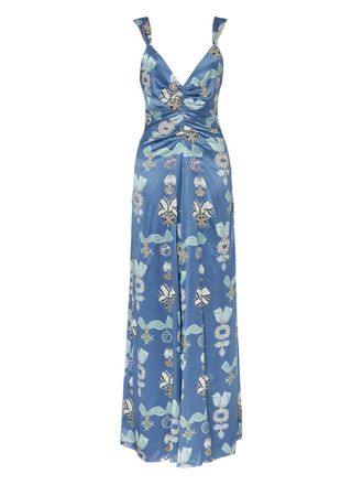 Temperley London Reina sleeveless ruched silk maxi dress - women - Viscose/Silk - 10 - Blue