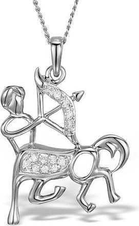 The Diamond Store 9K White Gold Diamond Sagittarius Pendant Necklace 0.06ct