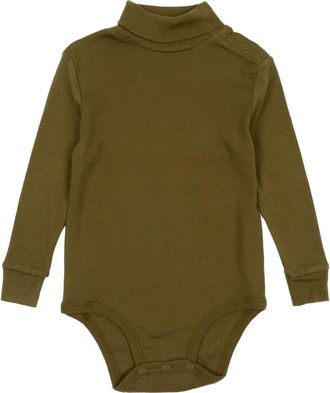 Leveret Cotton Neutral Solid Turtleneck Bodysuit in Olive Green at Nordstrom, Size 12-18M