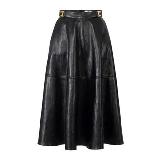 Elisabetta Franchi Midi Skirts, female, Black, Size: M Crackled Leather-Effect Skirt with Logo Details
