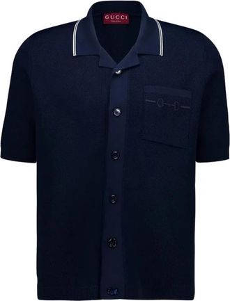 Gucci S/S Polo Viscose - Heren - Korte mouwen Overhemden - Blauw - M - Overhemden