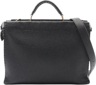 Fendi Pre-owned Handbags, male, Black, Size: ONE SIZE Pre-owned Peekaboo Fit Leather Business Bag