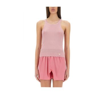 Tom Ford Sleeveless Tops, female, Pink, Size: M Compact Fine Silk Knit Racerback Tank Top