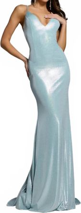 Jovani Strappy Plunging V Neck Prom Gown In Mint