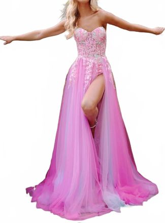 Jovani Strapless Embellished A Line Gown In Pink Multi