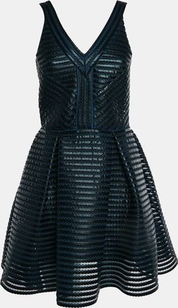 Maje Navy Blue/black Striped Synthetic Mesh Rosemount Mini Dress