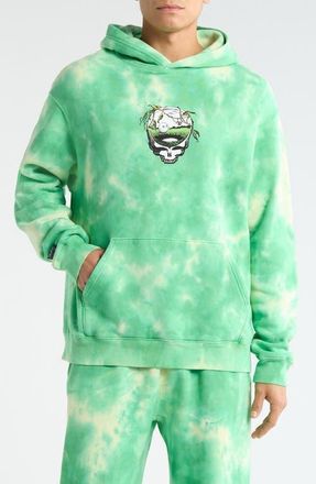 Malbon Golf Grateful Dead Fesque Tie Dye Graphic Hoodie in Green Tie Dye at Nordstrom, Size X-Large
