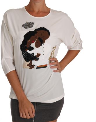 Dolce & Gabbana Womens White Silk dgfamily Crystal T-Shirt