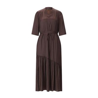 Luisa Cerano Vloeiende Midi Jurk - Dames - Casual kleedjes - Bruin - XL - Kleedjes