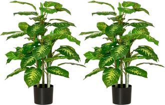 HOMCOM Juego De 2 Plantas Artificiales De 95 Cm &Aacute;rboles Artificiales Con Maceta Plantas Sint&eacute;ticas Para Decoraci&oacute;n Hogar Sal&oacute;n Oficina Verde