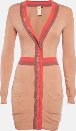 Elisabetta Franchi Brown Knit Contrast Detail Mini Dress