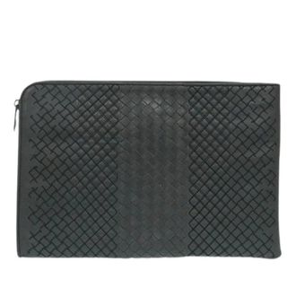 Bottega Veneta Pre-owned Clutches, female, Gray, Size: ONE SIZE Pre-owned Woven Leather Clutch